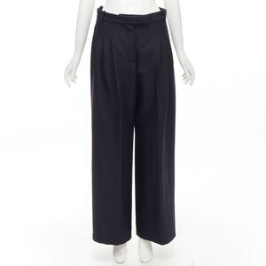 CHANEL  metallic black pleated front chain trimmed wide leg pants FR40 M